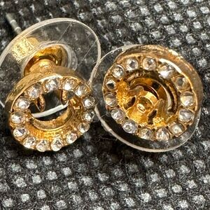 Gold Tone Crystal Smiley Face Stud Earrings